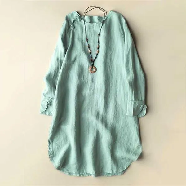 Solid  Irregular Frog Button Vintage Blouses