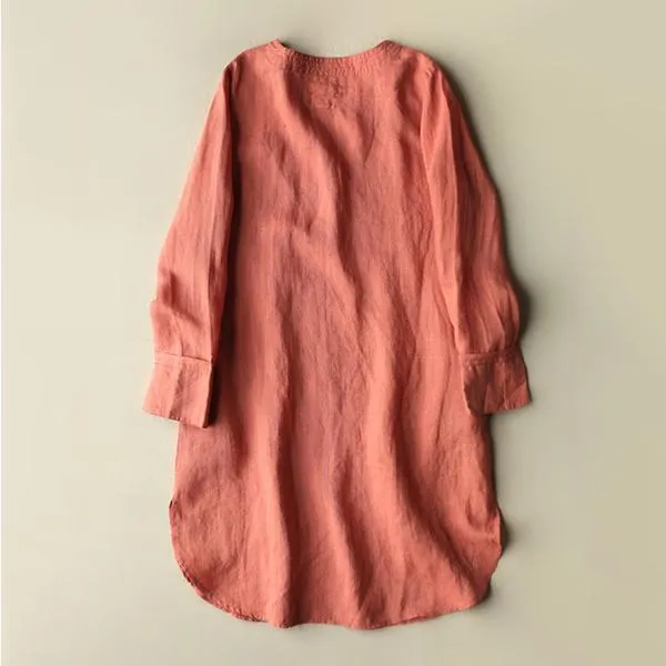 Solid  Irregular Frog Button Vintage Blouses