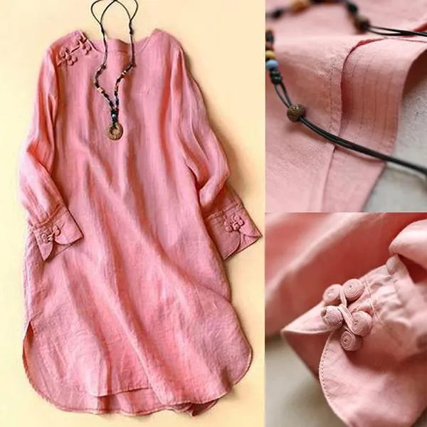 Solid  Irregular Frog Button Vintage Blouses