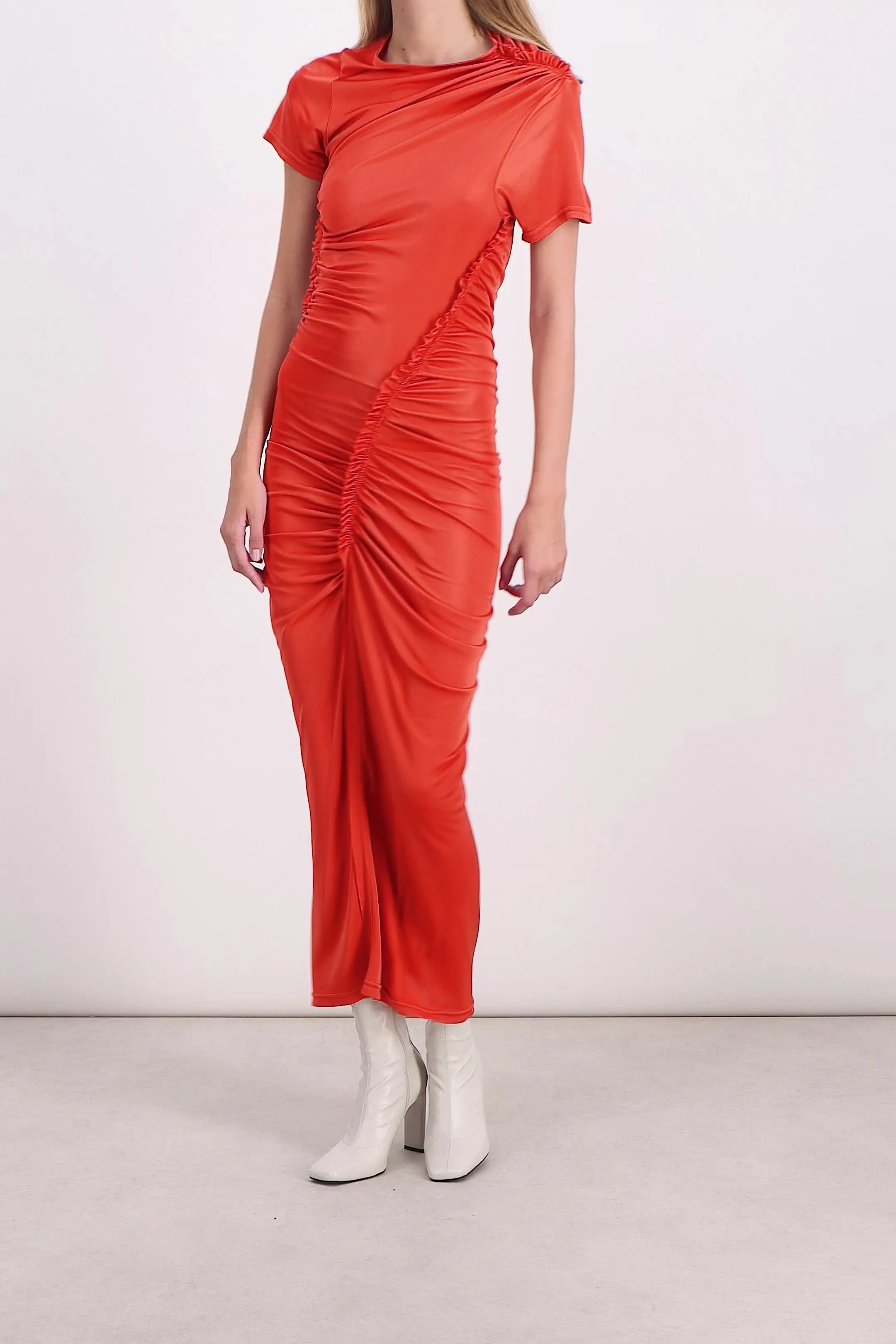Twisted and draped shiny maxi dress