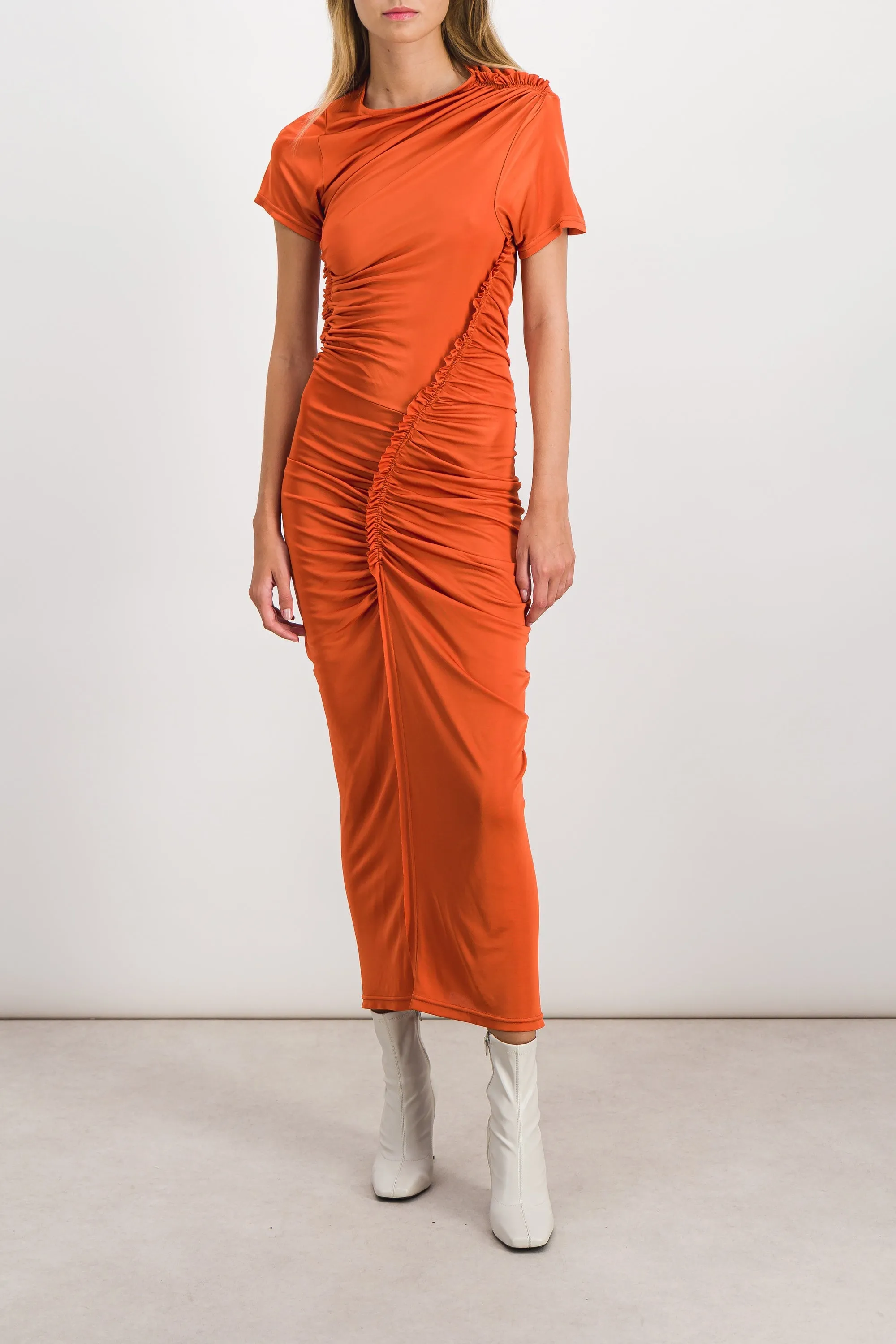 Twisted and draped shiny maxi dress