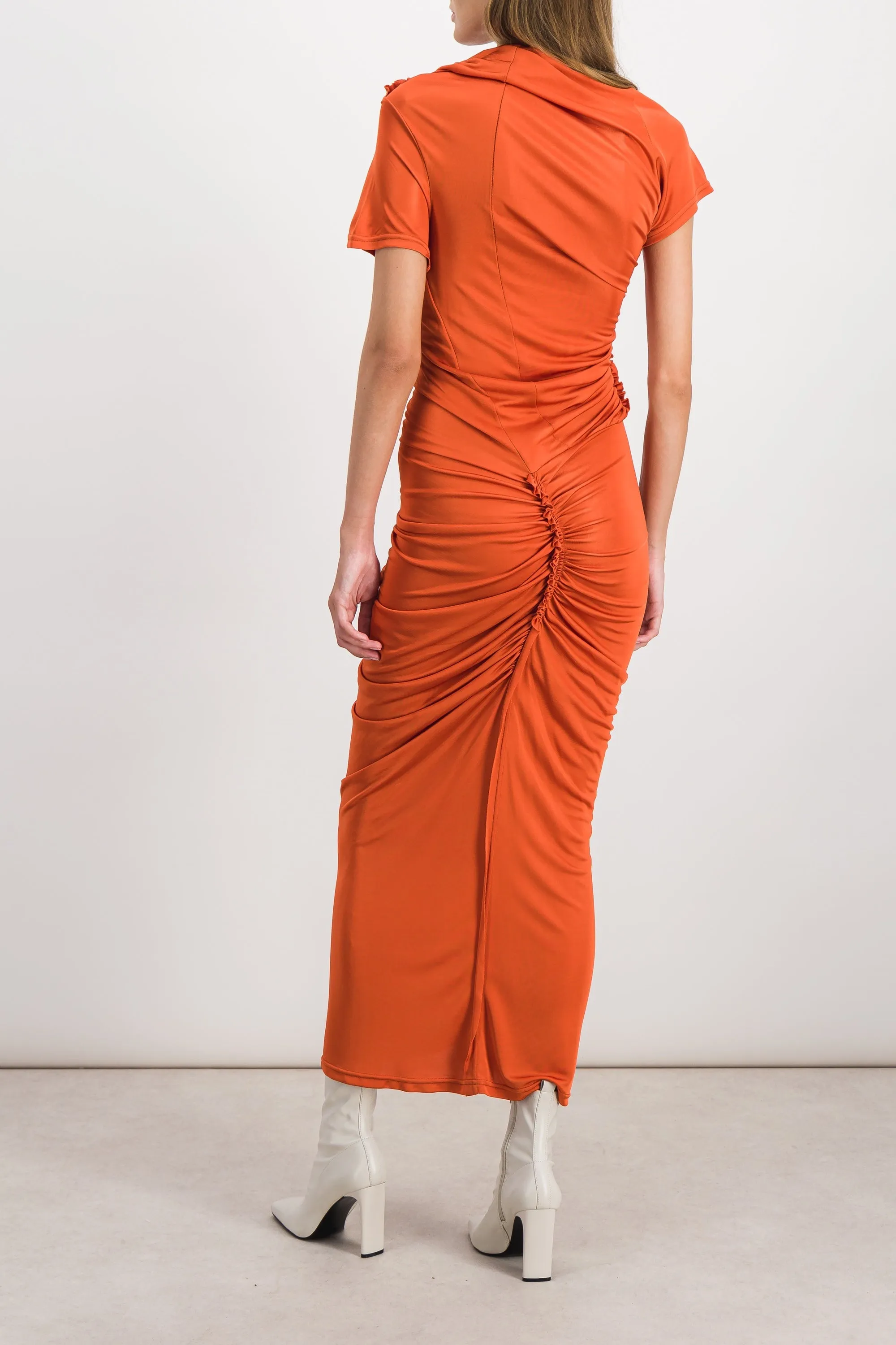 Twisted and draped shiny maxi dress