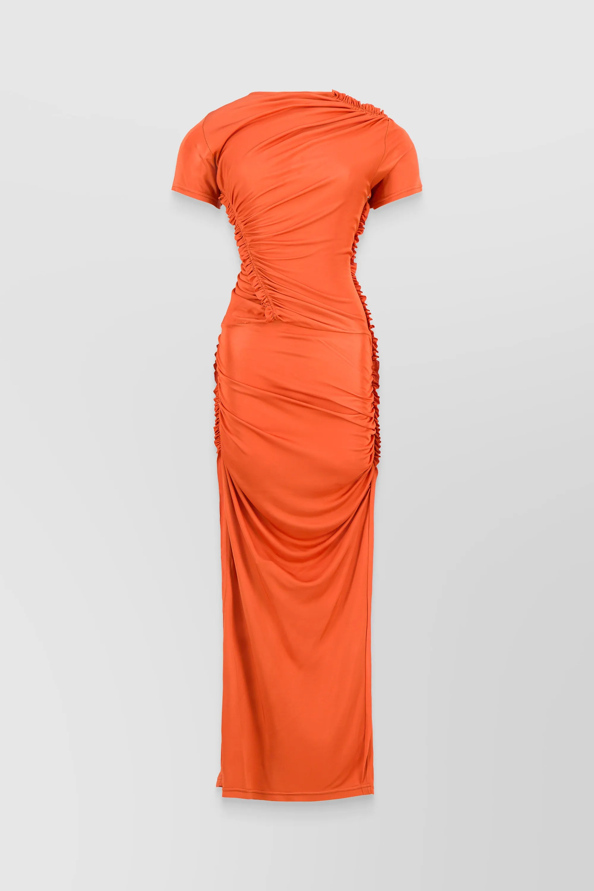 Twisted and draped shiny maxi dress
