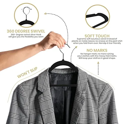 Utopia Home Premium Velvet Hangers 50 Pack - Non-Slip & Durable Clothes Hangers - Black Hangers with 360 Degree Rotatable Hook - Heavy Duty Coat Hangers