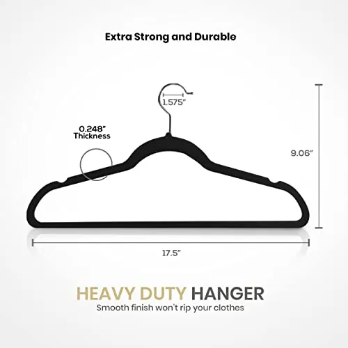 Utopia Home Premium Velvet Hangers 50 Pack - Non-Slip & Durable Clothes Hangers - Black Hangers with 360 Degree Rotatable Hook - Heavy Duty Coat Hangers