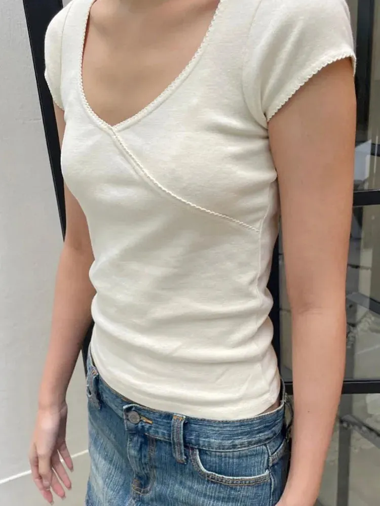 Vintage Cotton Femme Sweet Cute Simple Woman Short Sleeve Tee