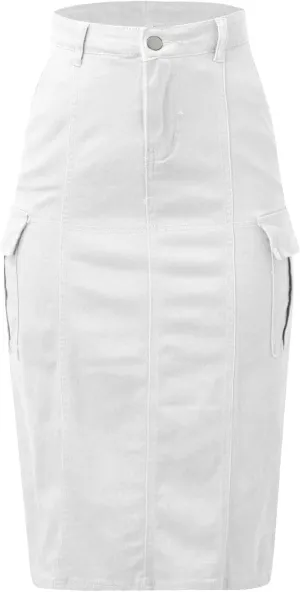 Vintage Skirts for Women Trendy Solid Casual High Waist Slim Back Split Jean Solid Midi Skirt with Pockets Women