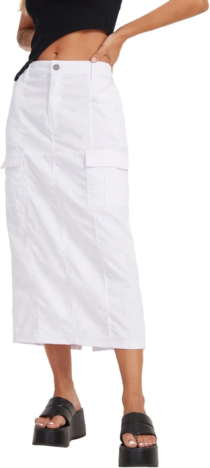 Vintage Skirts for Women Trendy Solid Casual High Waist Slim Back Split Jean Solid Midi Skirt with Pockets Women