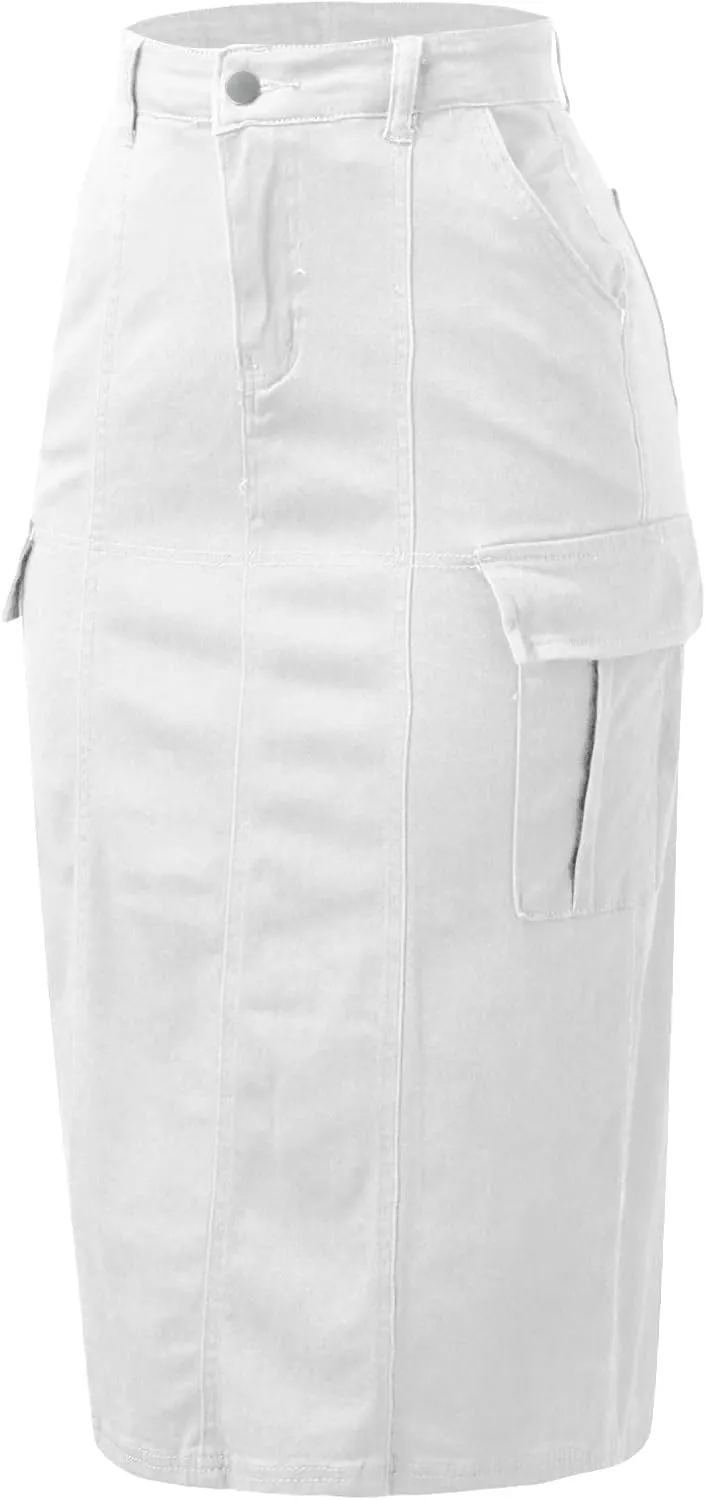 Vintage Skirts for Women Trendy Solid Casual High Waist Slim Back Split Jean Solid Midi Skirt with Pockets Women