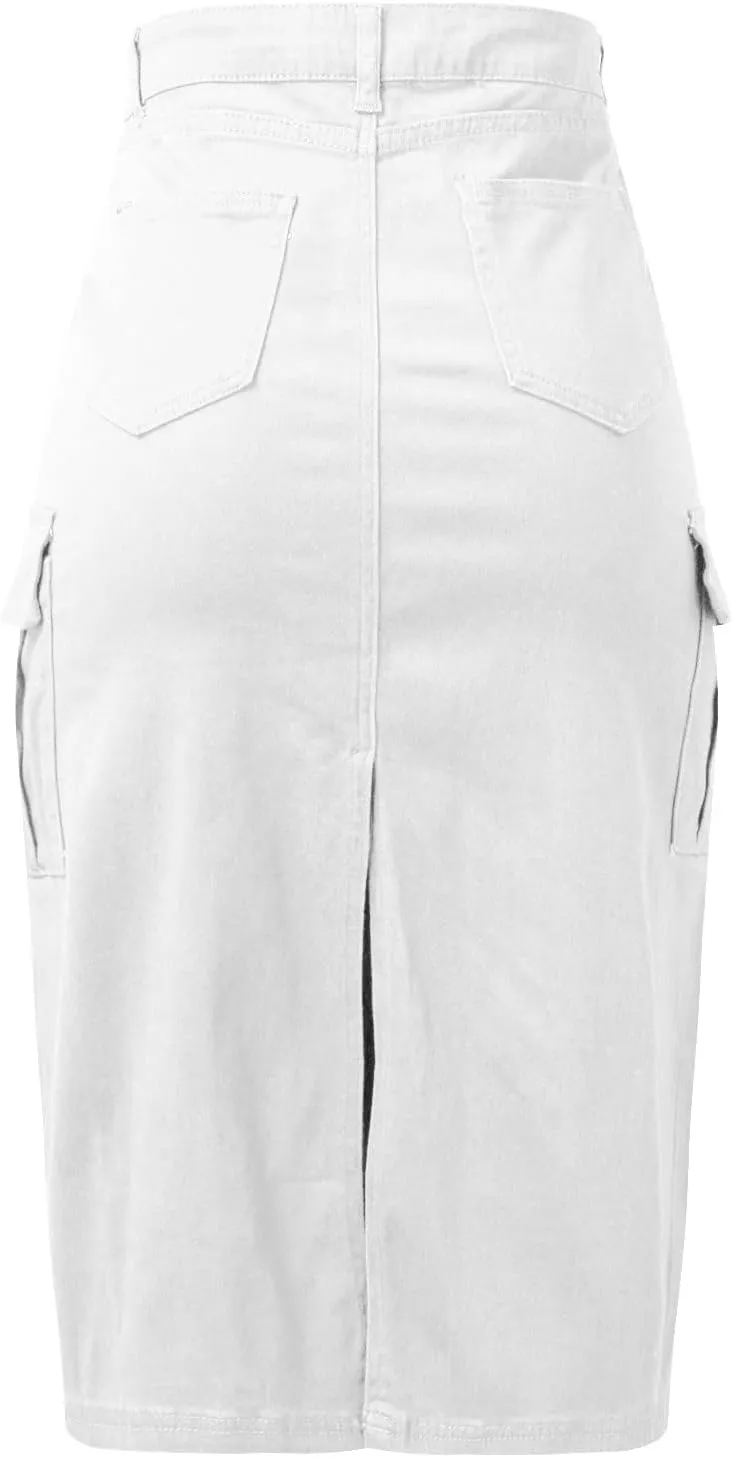 Vintage Skirts for Women Trendy Solid Casual High Waist Slim Back Split Jean Solid Midi Skirt with Pockets Women