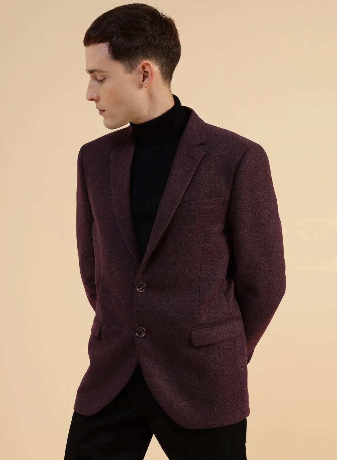 Wine Solid Tweed Jacket