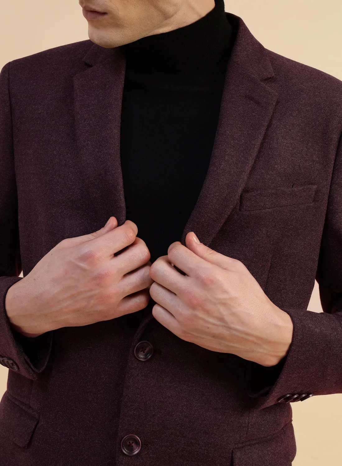 Wine Solid Tweed Jacket