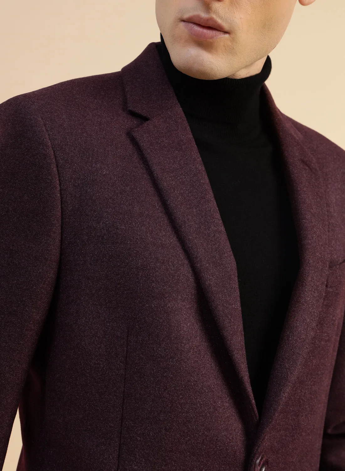 Wine Solid Tweed Jacket