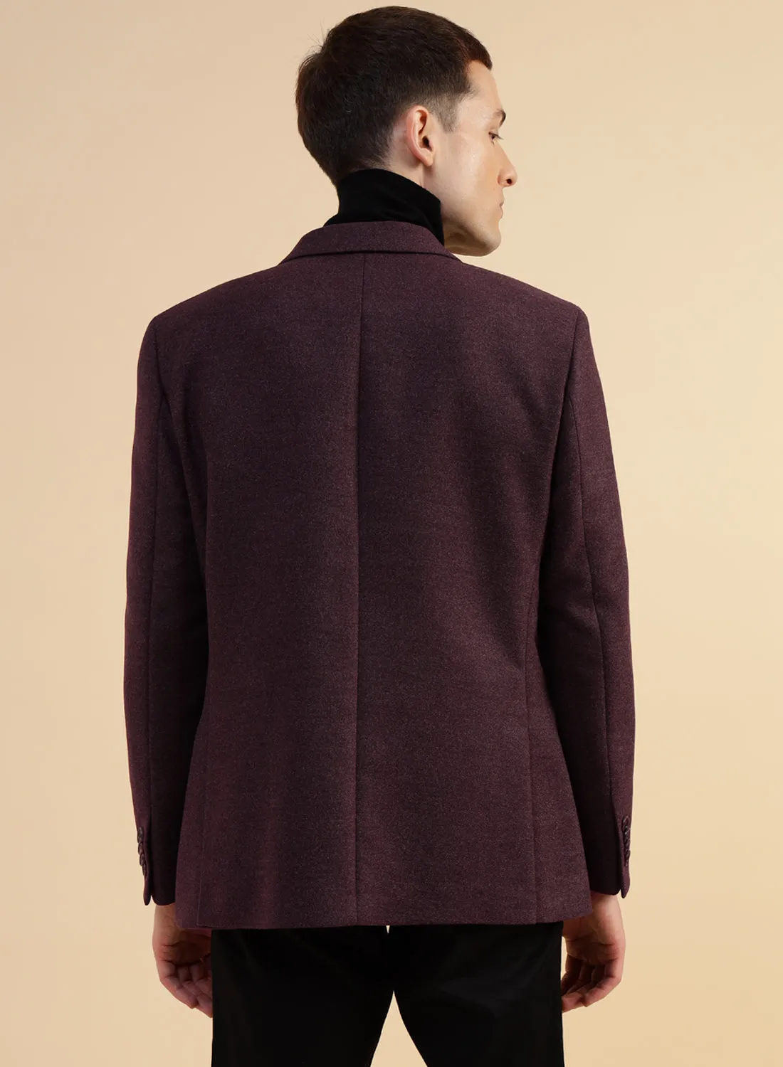 Wine Solid Tweed Jacket
