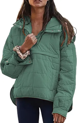 Womens Winter Casual Oversized Puffer Jacket Quilted Dolman Hoodies Pullover Long Sleeve Lightweight Warm Tops Coat
