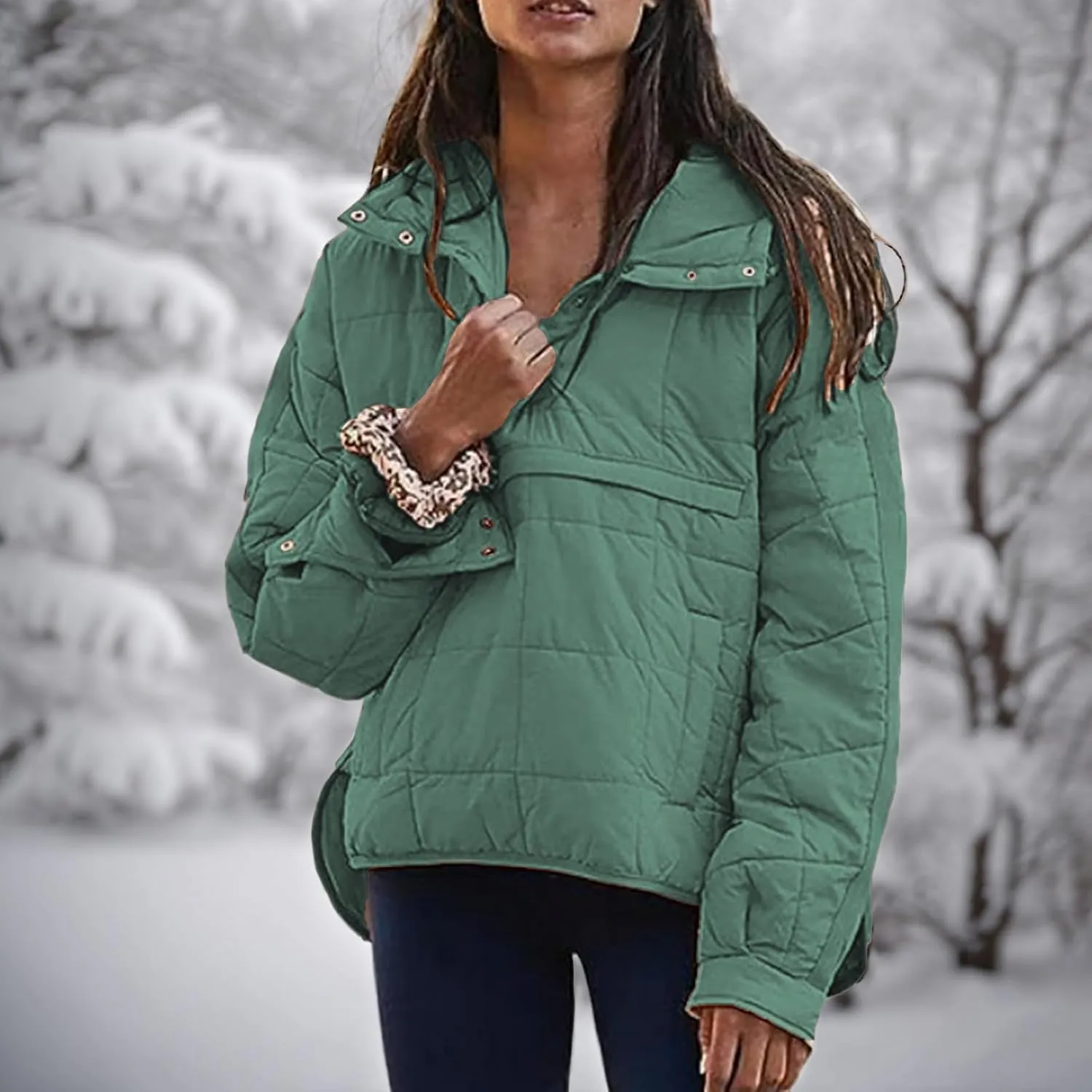 Womens Winter Casual Oversized Puffer Jacket Quilted Dolman Hoodies Pullover Long Sleeve Lightweight Warm Tops Coat