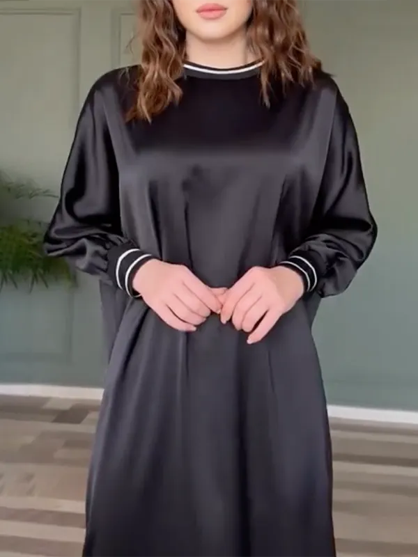xakxx Loose Solid Color Buttoned Raglan Sleeve Round-Neck Maxi Dresses