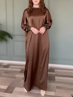 xakxx Loose Solid Color Buttoned Raglan Sleeve Round-Neck Maxi Dresses