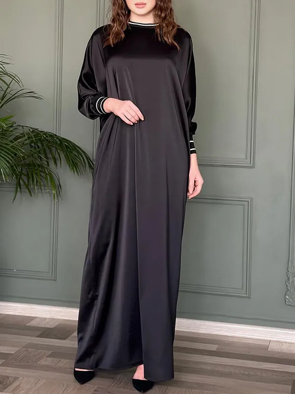 xakxx Loose Solid Color Buttoned Raglan Sleeve Round-Neck Maxi Dresses
